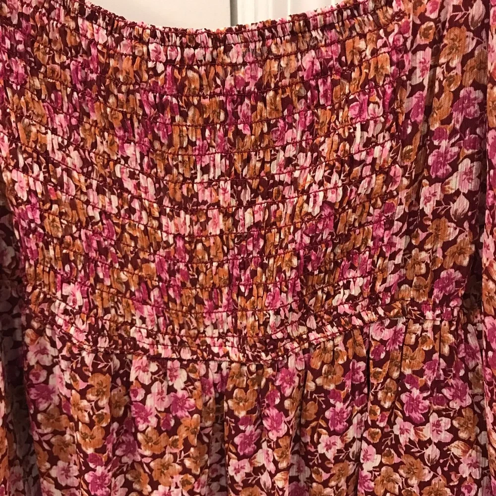 NWT Miami Floral Pink Boho Long Sleeve Mini Dress size medium